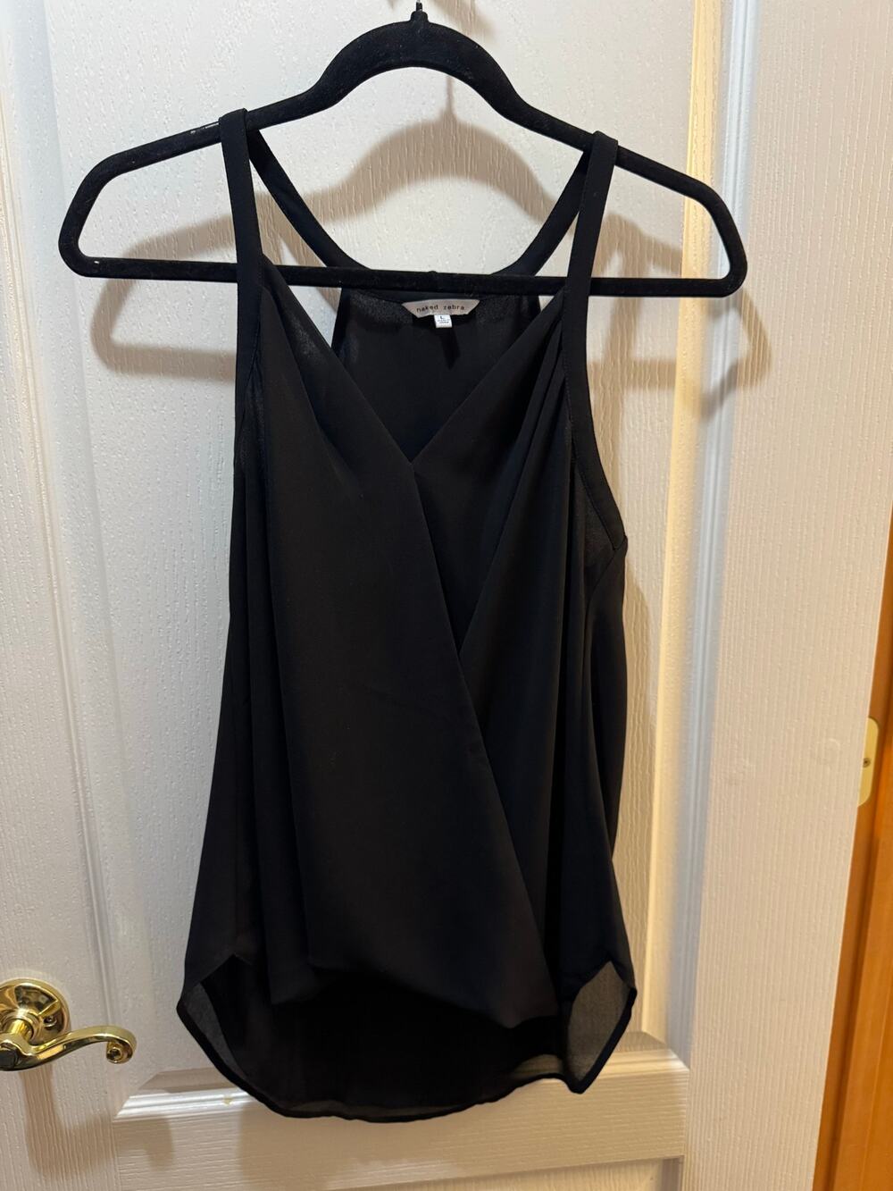 Naked Zebra Black Surplice Sleeveless Tank Blouse High Low Hem Size Medium